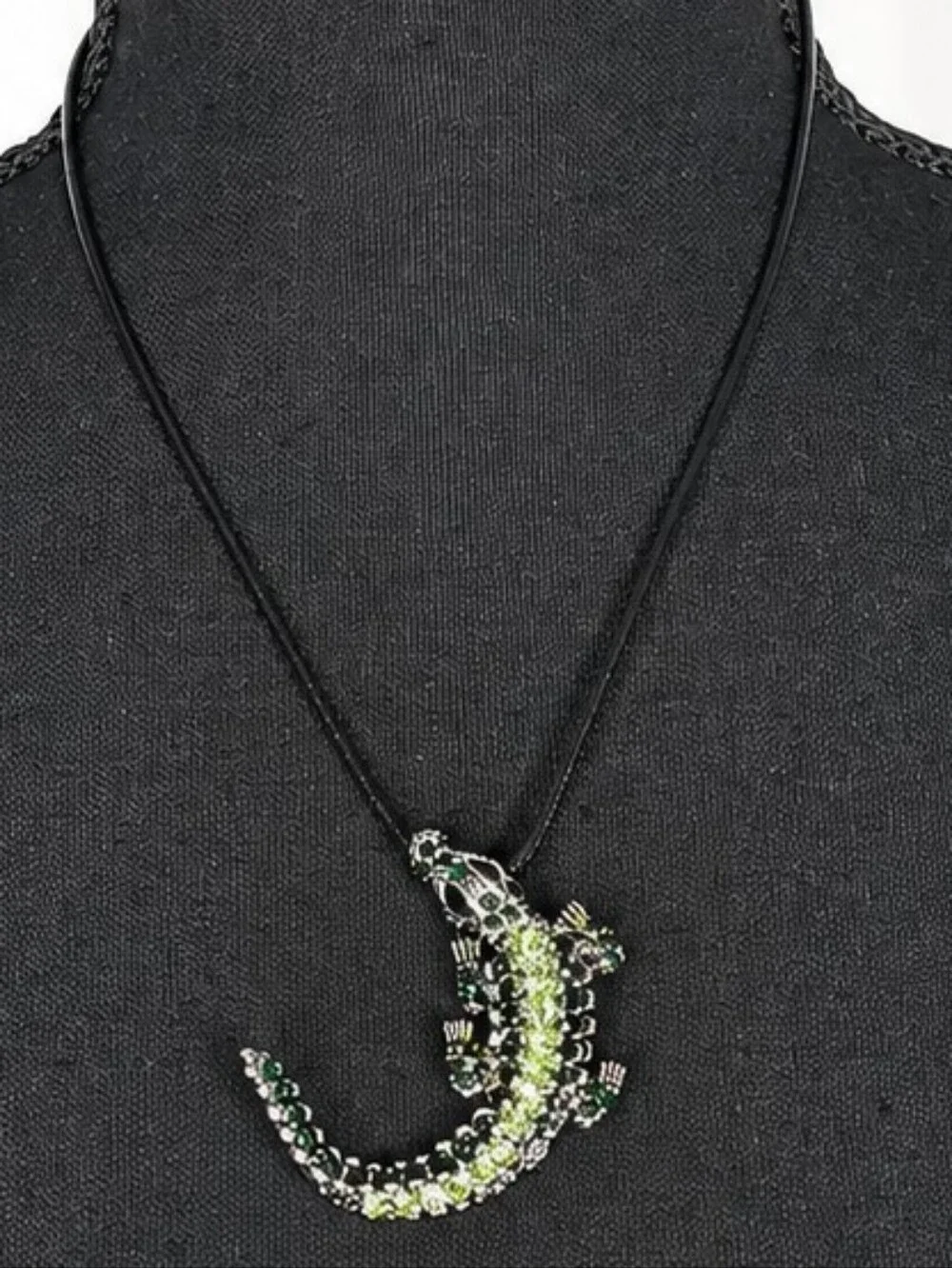Green Rhinestone Alligator Brooch/ Necklace Convertible Pin Silver Tone NWOT